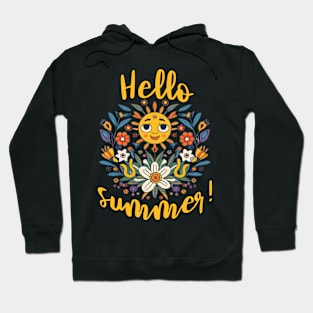 Hello Summer  Boho Hippie Flowers Sun Hoodie